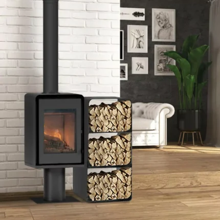 Domino Holzofen mit Sockel und integriertem 3-stufigem Holzlager – 8,5 kW
